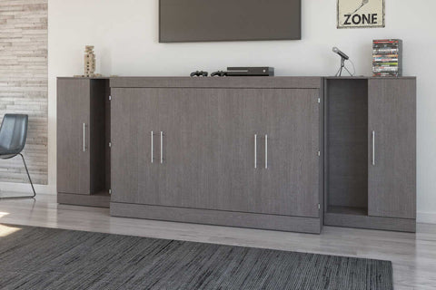 3-Piece Set Including One Queen Cabinet Bed with Mattress and Two 26″ Storage Units