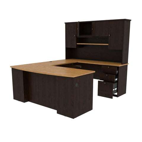 71W U or L-Shaped Executive Desk with Pedestal and Hutch