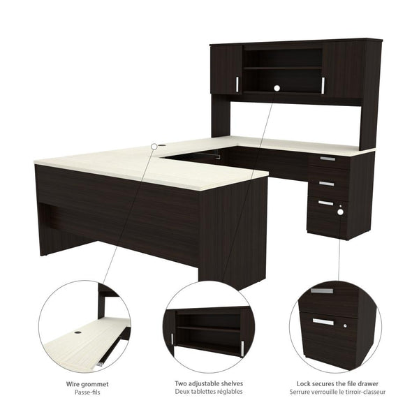 U-Shaped Executive Desk with Chair, a Lateral File Cabinet, and a Bookcase