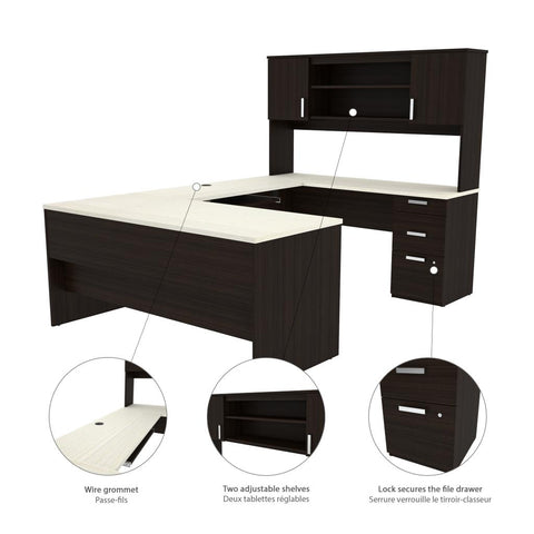 U-Shaped Executive Desk with Chair, a Lateral File Cabinet, and a Bookcase