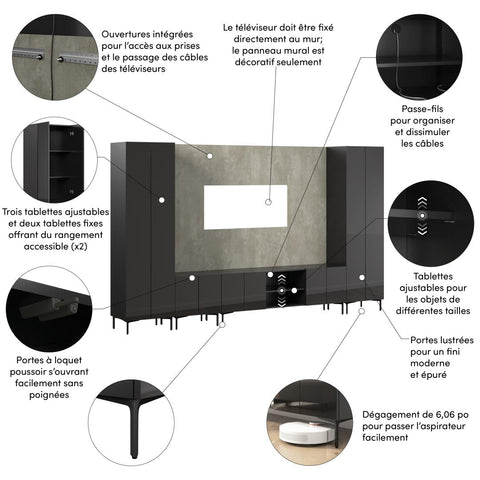 141W Modular Entertainment Center with TV Stand, Storage Cabinet, Tall Storage Cabinets, and Large Wall Panel