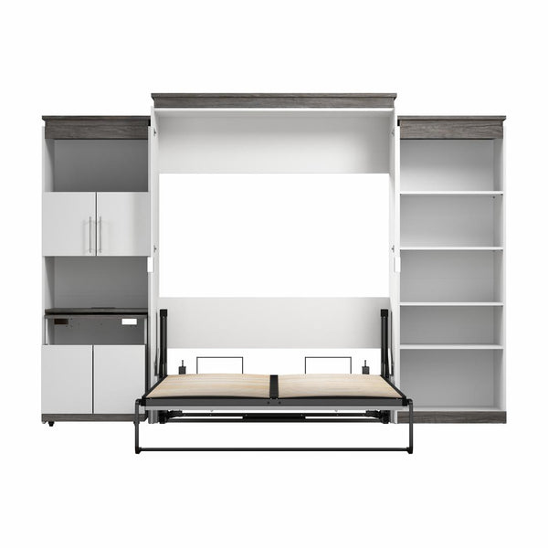 Queen Murphy Bed with Shelves and Storage Cabinet with Fold-Out Desk (126W)