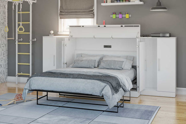 3-Piece Set Including One Full Cabinet Bed with Mattress and Two 26″ Storages Unit for Cabinet Beds