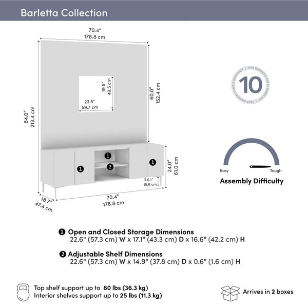 71W Modular Entertainment Center with TV Stand and Small Wall Panel