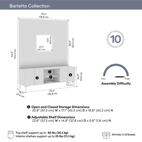 71W Modular Entertainment Center with TV Stand and Small Wall Panel