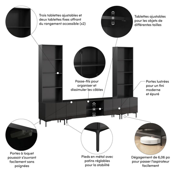 118W Modular Entertainment Center with TV Stand and Storage Cabinets with Hutches