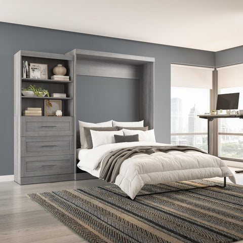 Queen Murphy Bed and Shelving Unit with Drawers (101W)