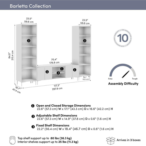 118W Modular Entertainment Center with TV Stand and Media Storage Towers