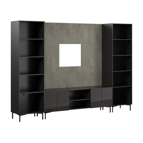 118W Modular Entertainment Center with TV Stand, Media Storage Towers, and Small Wall Panel