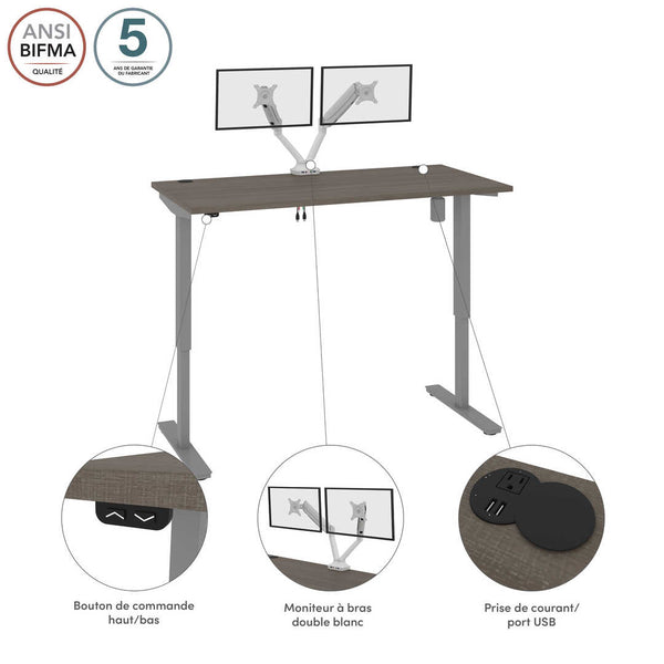60W x 30D Standing Desk with Dual Monitor Arm