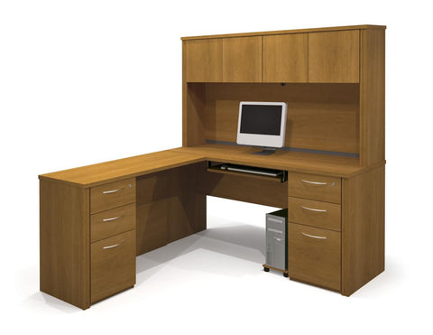 L-Shaped Desk with Hutch and Two Assembled Pedestals