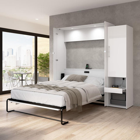 Queen Murphy Bed and Storage Cabinet with Pull-Out Shelf (87W)