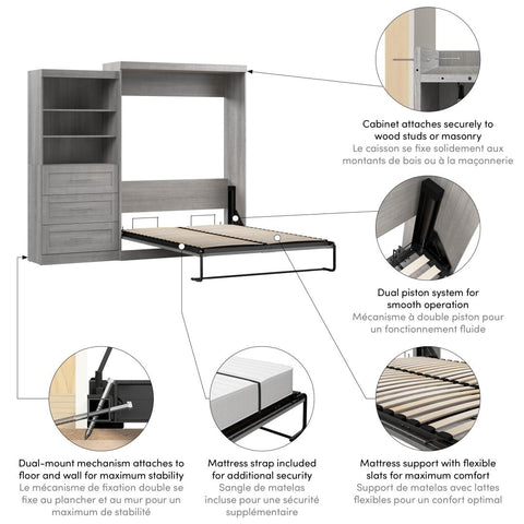 Queen Murphy Bed and Shelving Unit with Drawers (101W)
