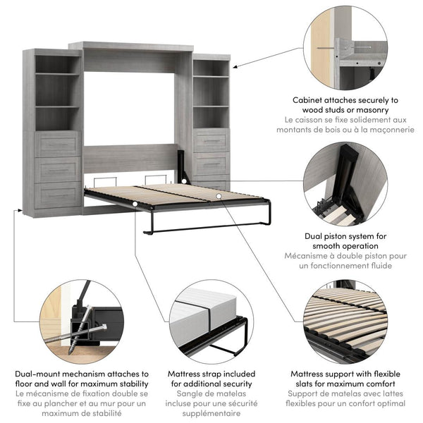 Queen Murphy Bed and 2 Shelving Units with Drawers (115W)