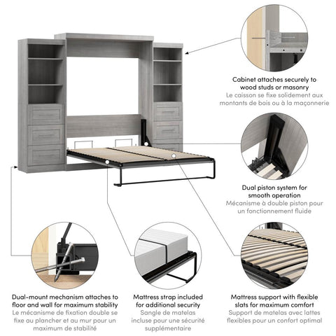 Queen Murphy Bed and 2 Shelving Units with Drawers (115W)