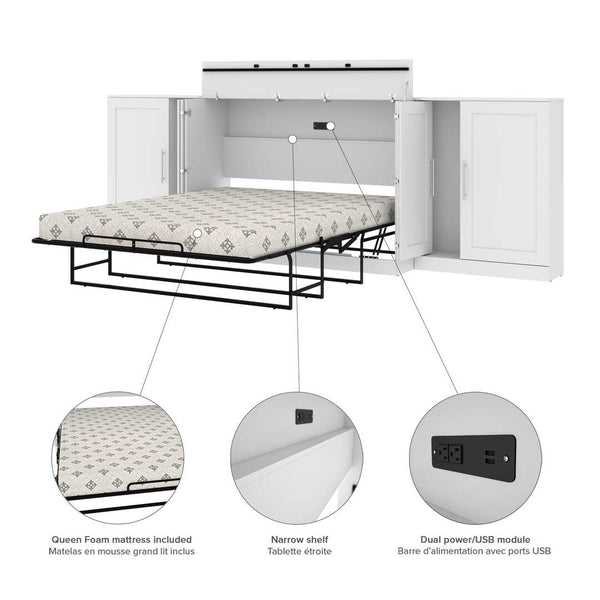Queen Cabinet Bed with Mattress and Storage Cabinets (139W)