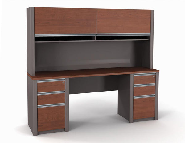 Credenza Desk with Hutch and Two Assembled Pedestals