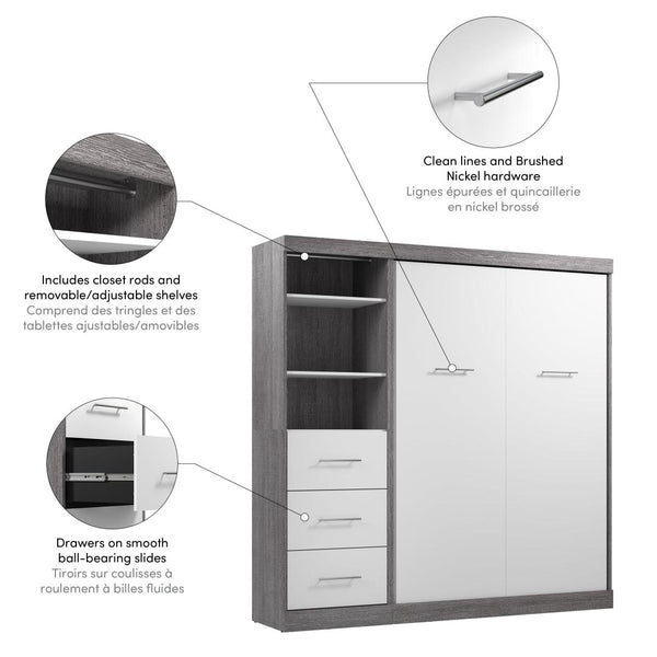 Full Murphy Bed and Closet Organizer with Drawers (84W)