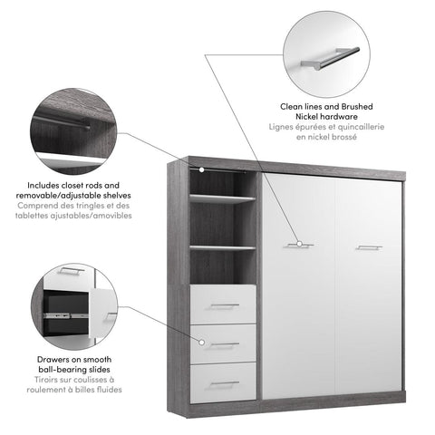 Full Murphy Bed and Closet Organizer with Drawers (84W)