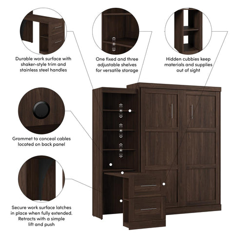 90W Queen Size Murphy Bed with Pull-Out Desk