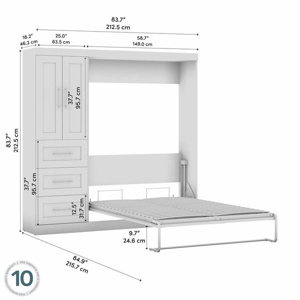 Full Murphy Bed with Closet Organizer with Drawers (84W)