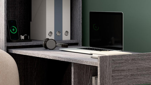 25W Pull-Out Desk Cabinet with Shelves and Hidden Storage