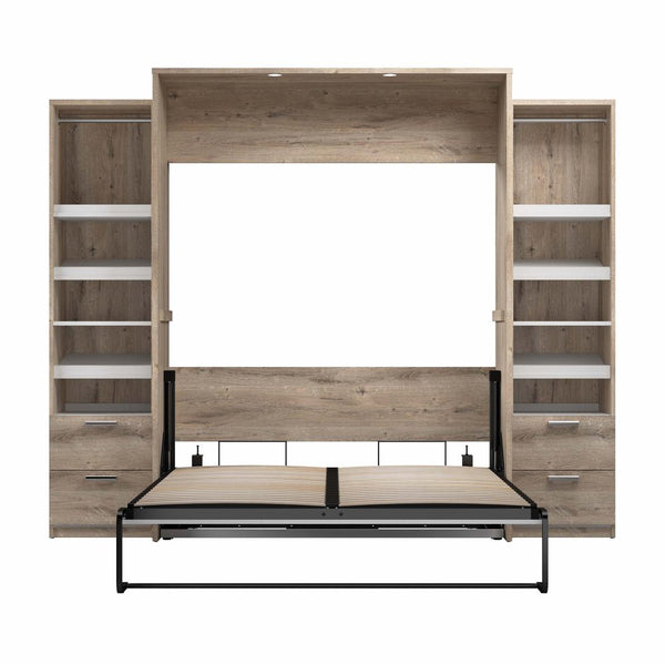 Queen Murphy Bed and 2 Narrow Closet Organizers with Drawers (105W)