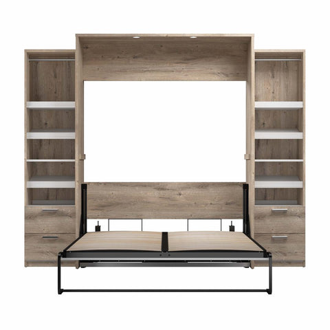 Queen Murphy Bed and 2 Narrow Closet Organizers with Drawers (105W)