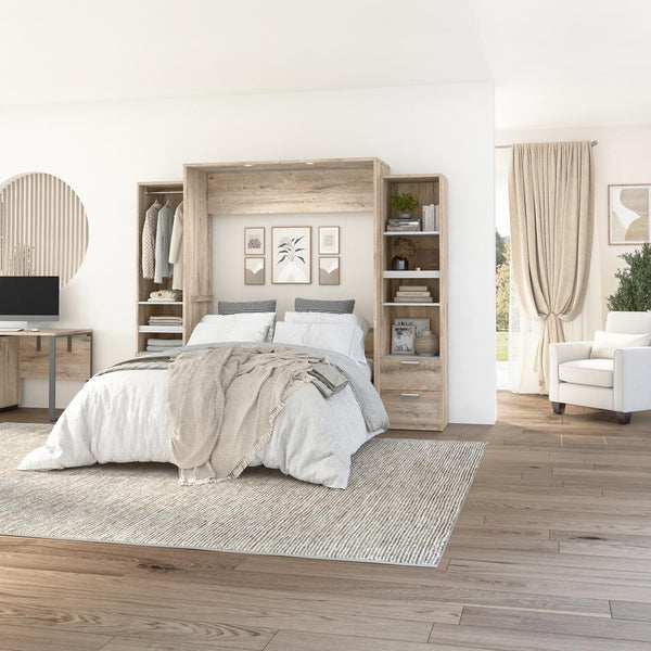 Queen Murphy Bed and 2 Narrow Closet Organizers with Drawers (105W)