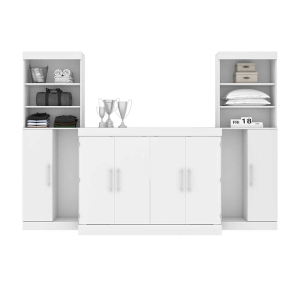5-Piece Set Including One Full Cabinet Bed with Mattress, Two 26″ Storage Units, and Two Hutches