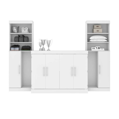 5-Piece Set Including One Full Cabinet Bed with Mattress, Two 26″ Storage Units, and Two Hutches