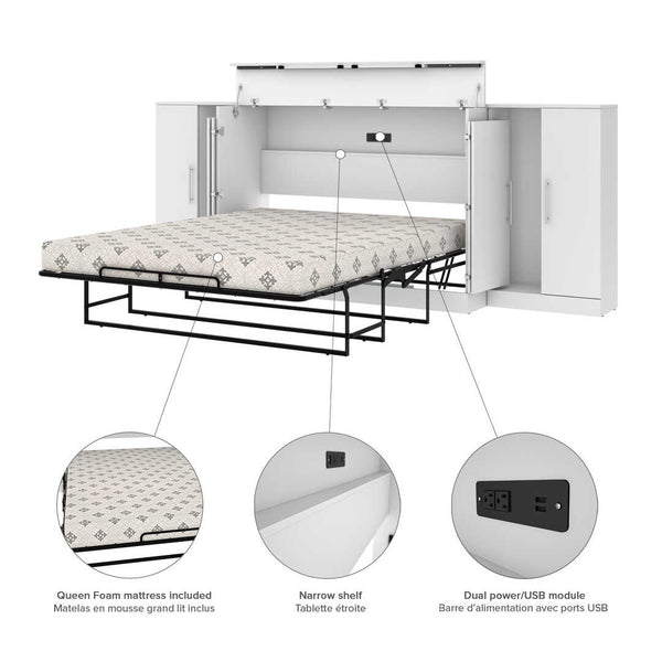 3-Piece Set Including One Queen Cabinet Bed with Mattress and Two 26″ Storage Units