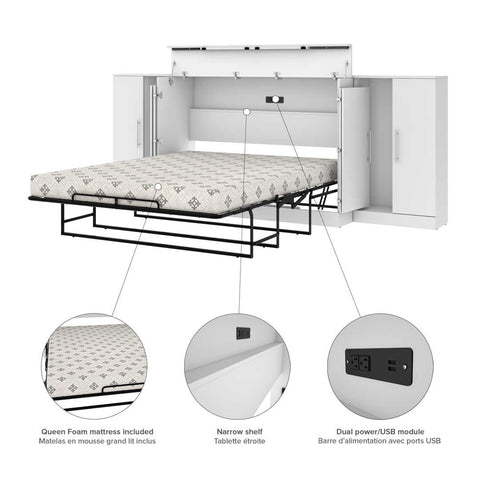 3-Piece Set Including One Queen Cabinet Bed with Mattress and Two 26″ Storage Units