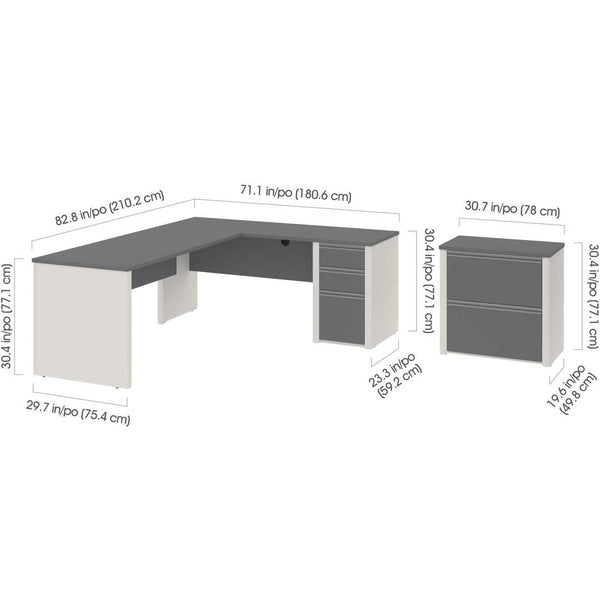 72W L-Shaped Desk with Lateral File Cabinet