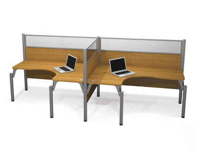 Two Side-by-Side L-Shaped Office Cubicles with High Privacy Panels