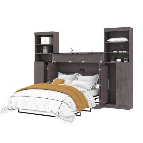 5-Piece Set Including One Full Cabinet Bed with Mattress, Two 26″ Storage Units, and Two Hutches