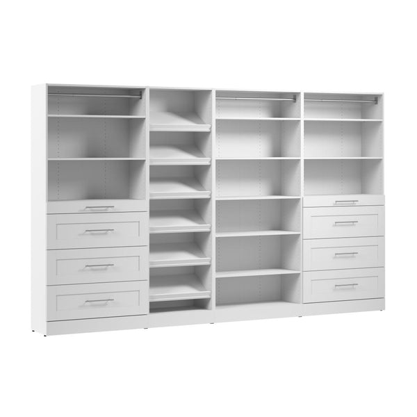 Modular Closet System with Shelves, Drawers, Clothing Rods & Shoe Racks, Shaker Style, 132W x 16D
