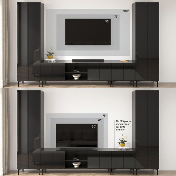 141W Modular Entertainment Center with TV Stand, Storage Cabinet, and Tall Storage Cabinets