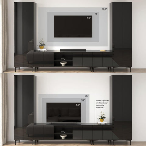 141W Modular Entertainment Center with TV Stand, Storage Cabinet, and Tall Storage Cabinets