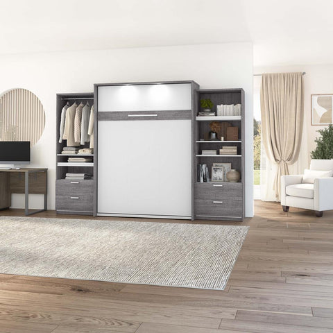 Queen Murphy Bed with 2 Closet Organizers with Drawers (125W)