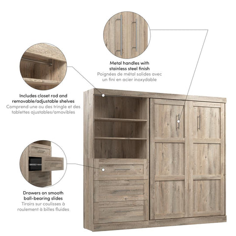 Full Murphy Bed and Shelving Unit with Drawers (95W)