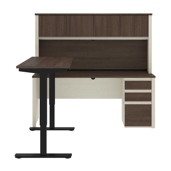 72W L-Shaped Standing Desk with Pedestal and Hutch