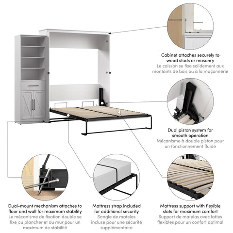 Queen Murphy Bed and Closet Organizer with Drawer and Doors (94W)