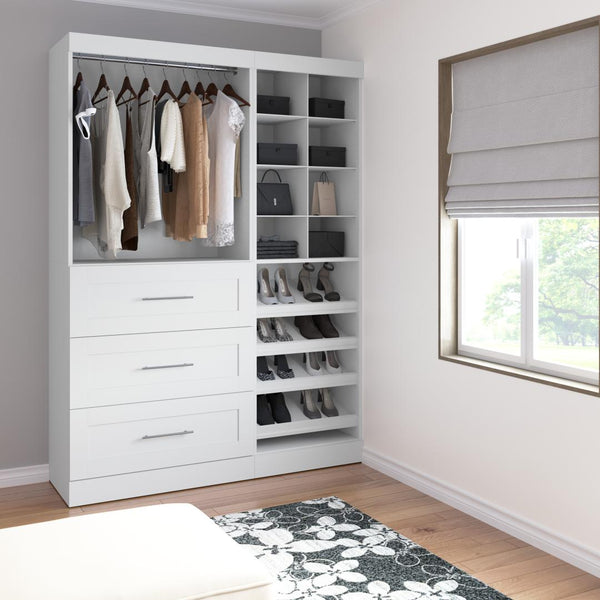 Contemporary Closet System with Drawers, Clothing Rods, Shoe Racks & Cubbies, 61W x 19D