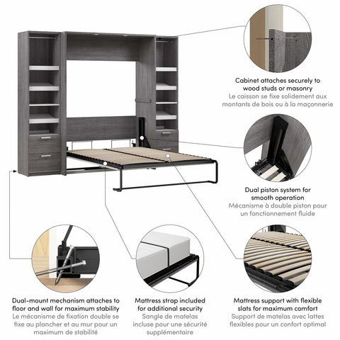Full Murphy Bed and 2 Narrow Closet Organizers with Drawers (99W)
