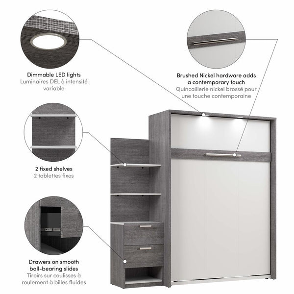 Full Murphy Bed with Nightstand and Floating Shelves (79W)