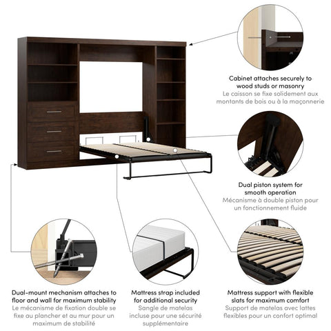 Full Murphy Bed with Shelving and Drawers (120W)