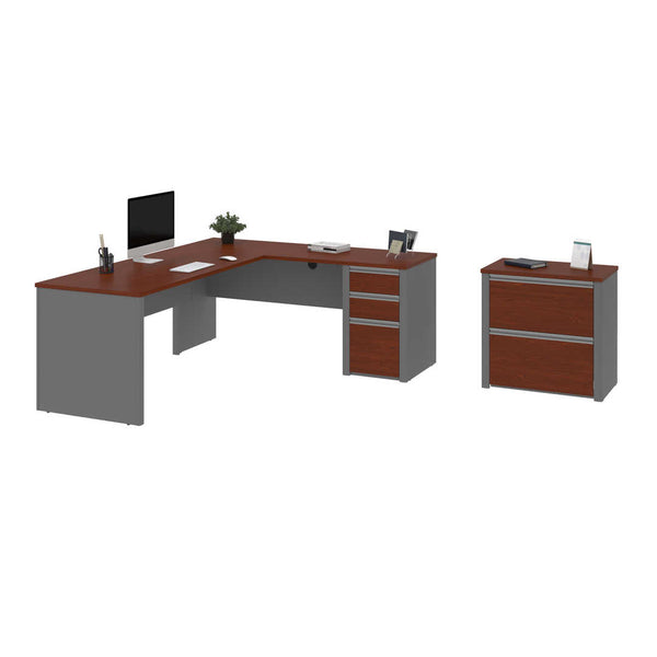 72W L-Shaped Desk with Lateral File Cabinet