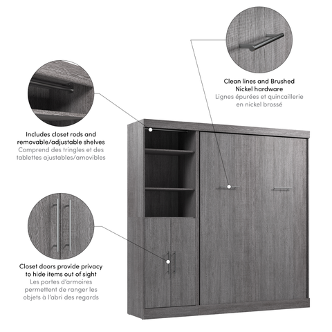 Full Murphy Bed and Closet Organizer with Doors (84W)