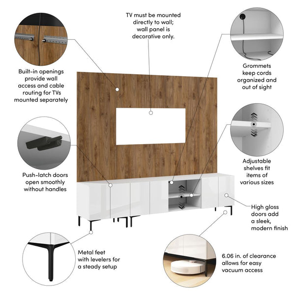 94W Modular Entertainment Center with TV Stand, Storage Cabinet, and Large Wall Panel
